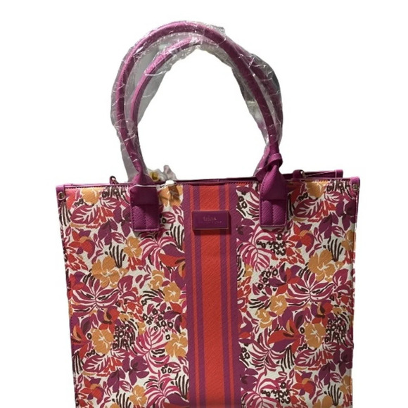Trina Turk NWT Majorelle Garden with Stripe Vegan Large Tote - Picture 1 of 9